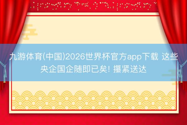 九游体育(中国)2026世界杯官方app下载 这些央企国企随即已矣! 攥紧送达