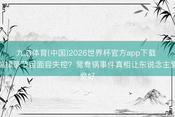 九游体育(中国)2026世界杯官方app下载 王鹤棣录节目面容失控?鸳鸯锅事件真相让东说念主爱好