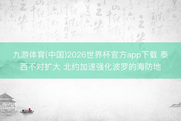 九游体育(中国)2026世界杯官方app下载 泰西不对扩大 北约加速强化波罗的海防地